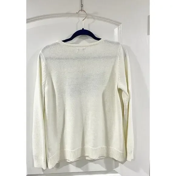 Croft & Barrow women Red Cardinal Sweater Ivory Embellished Soft Acrylic Large - Picture 5 of 11